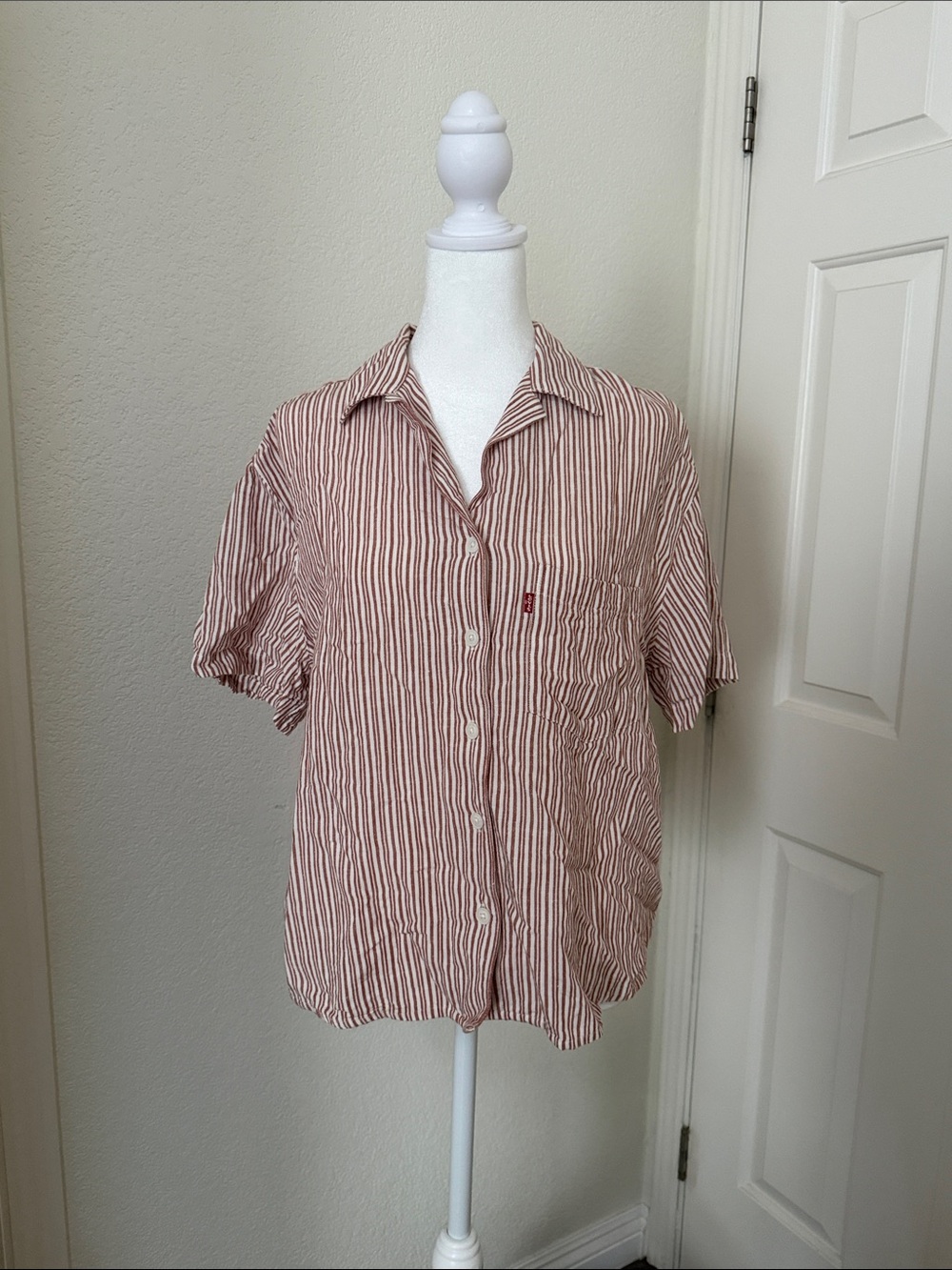 Levi's Short-Sleeve Striped Button-Down Shirt - Rust & White